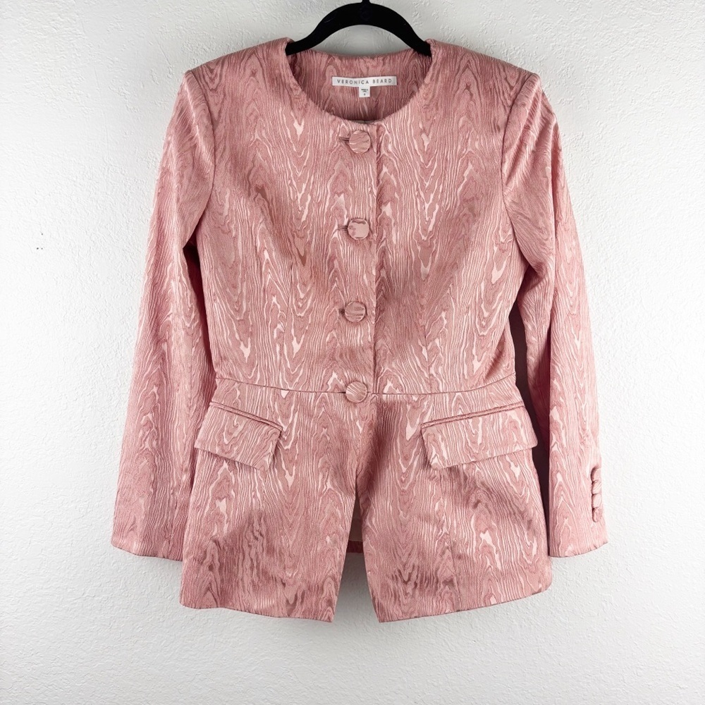 Veronica Beard Eris Fitted Moire Peplum Dickey Jacket Pink Size 6 Business - Picture 3 of 6
